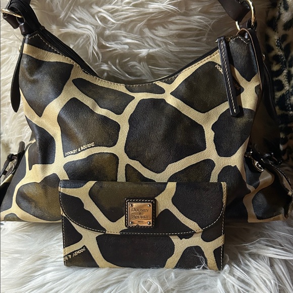 Dooney & Bourke Handbags - Dooney & Bourke Brown and Tan Giraffe Print Hobo Bag With Matching Wallet